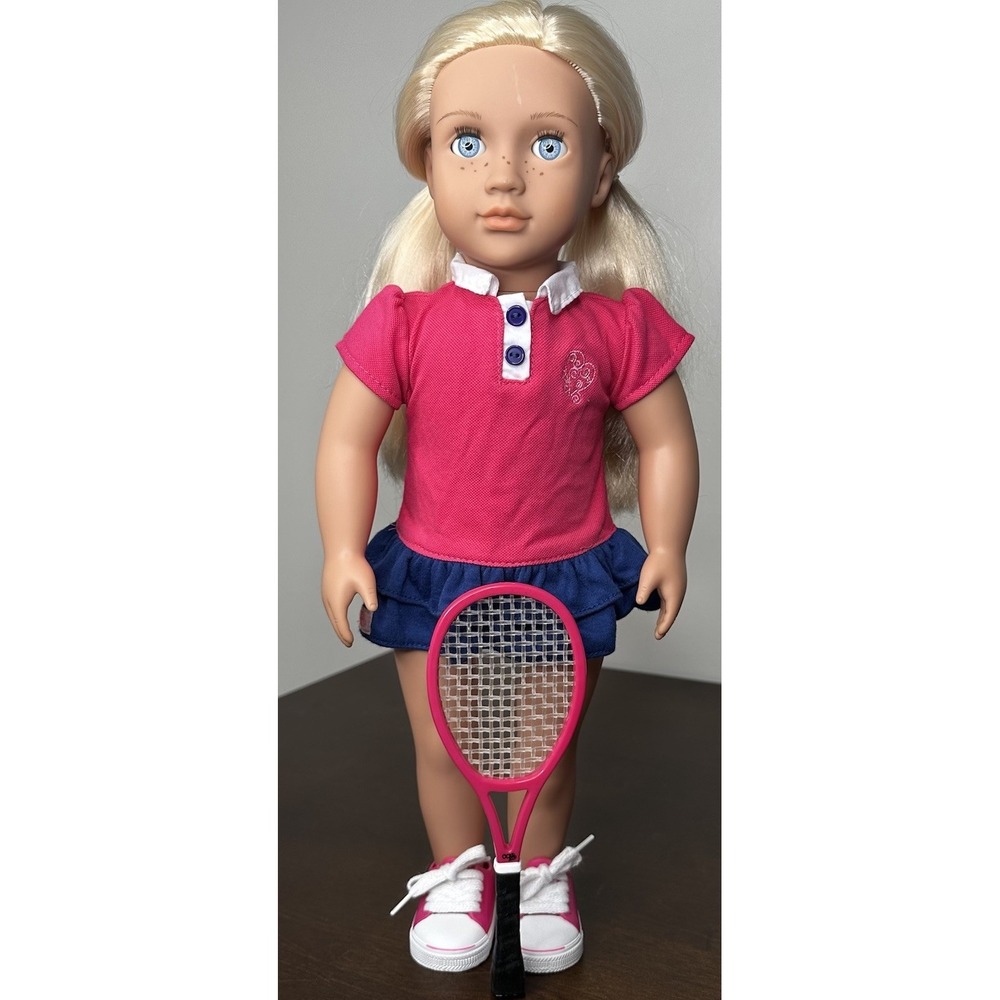 Our Generation Megan 18" Doll Platinum Blonde Hair Freckles Tennis Outfit Lot